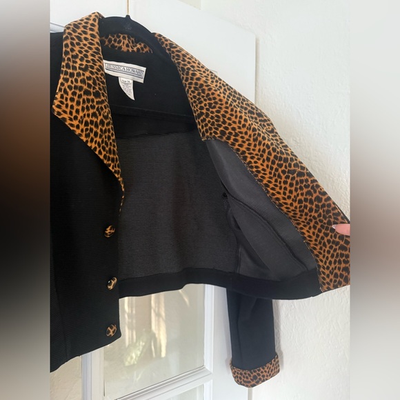 Jessica Howard vintage leopard trim black crop jacket - Picture 7 of 8